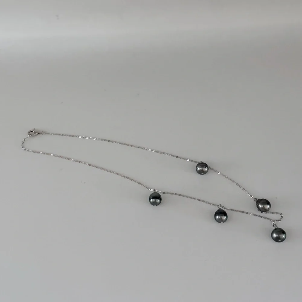 9-10MM Cultured Tahitian Pearl Oval Link Sterling Silver 18
